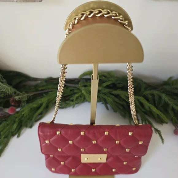 Michael Kors Sloan Quilted Leather Shoulder Bag- Red- Gold Chain Strap- Like New - Picture 4 of 16